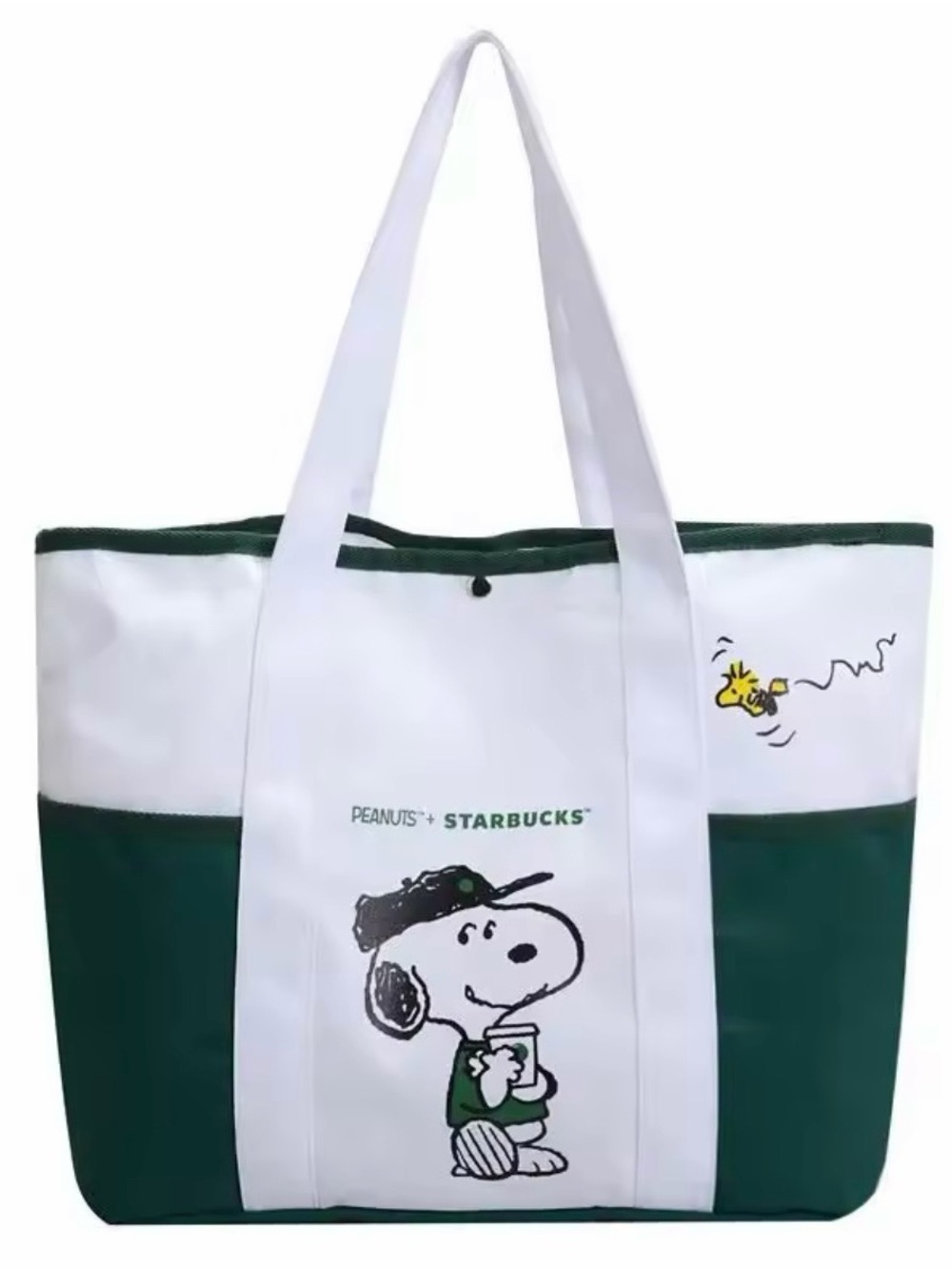 Starbucks Peanuts White and Dark Green Tote Bag